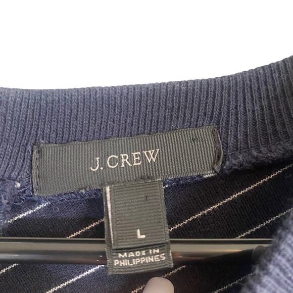 J. Crew Navy Blue Striped Cozy Cotton Blend Pullover Sweatshirt Women Sz L - Picture 7 of 10